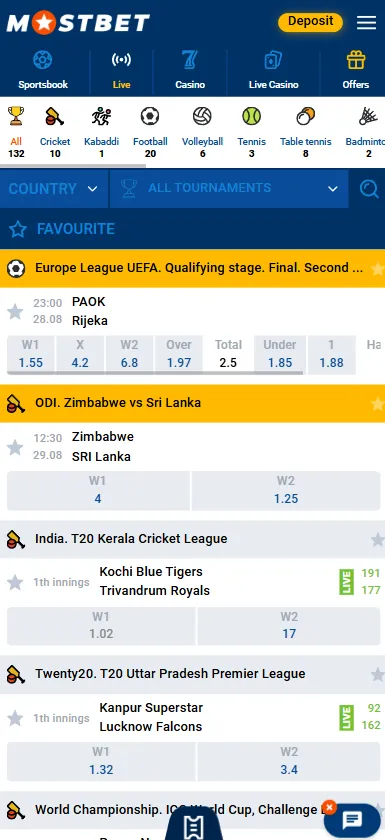 Live Sports Betting Interface
