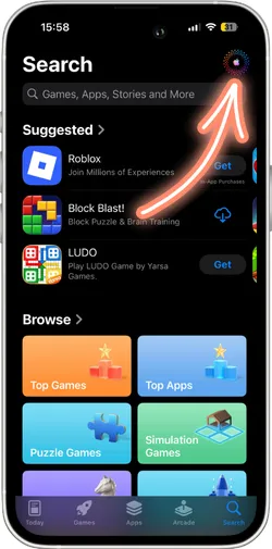 Profile menu in App Store settings