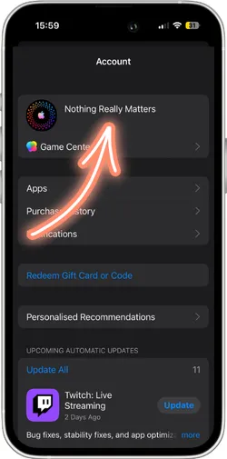 View Account option in App Store