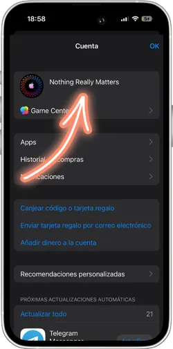 Opción Ver cuenta en App Store