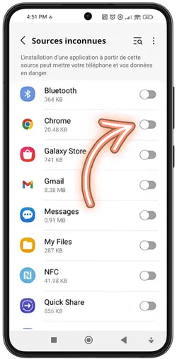 Activer les sources inconnues dans les paramètres Android