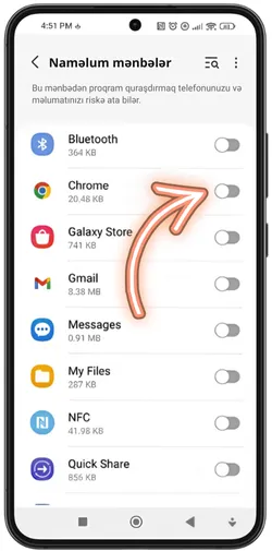 Android ayarlarında naməlum mənbələri aktivləşdirin