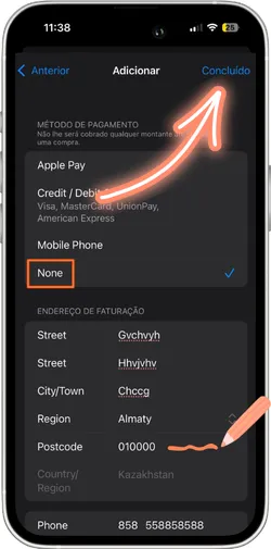 Adicionar método de pagamento com endereço de faturação