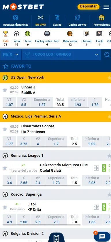 Interfaz de apuestas deportivas