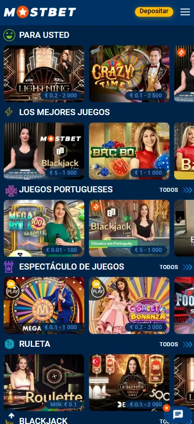 Página del casino en vivo