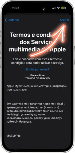 Aceitar termos e condições da Apple