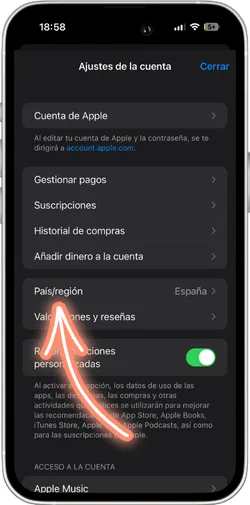 Configuración de País/Región en App Store