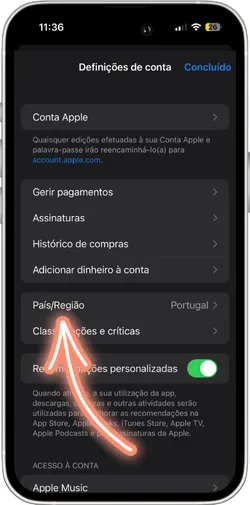 Configurações de localização na App Store