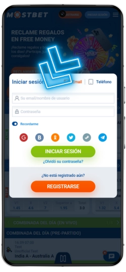 Inicio de sesión en la app de Mostbet