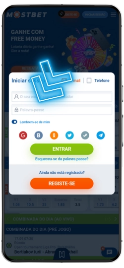 Login na aplicação Mostbet
