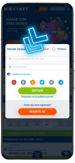 Login na aplicação Mostbet