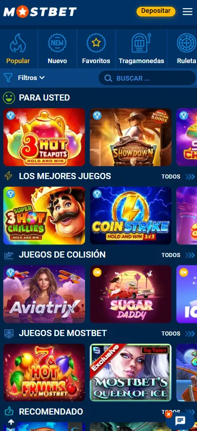 Página principal de juegos de casino online