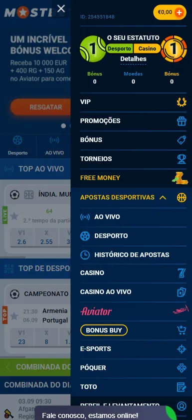 Interface de navegação da plataforma