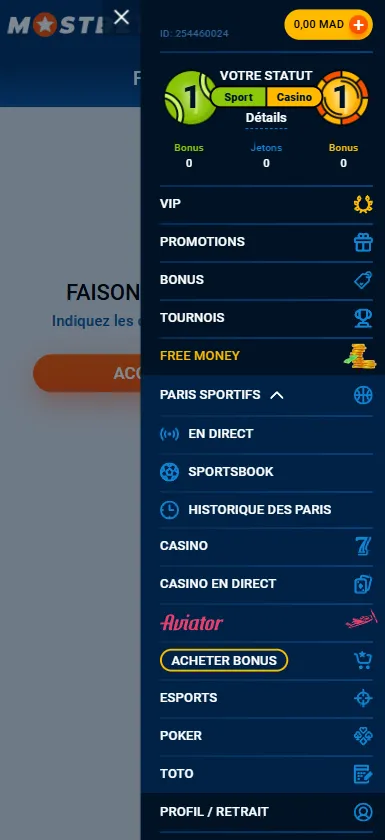 Menu de navigation principal