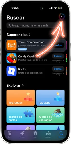 Menú de perfil en la configuración de App Store