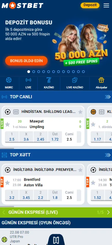 Mostbet Tətbiqinin Əsas Səhifəsi