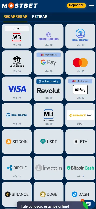 Opções de pagamento disponíveis