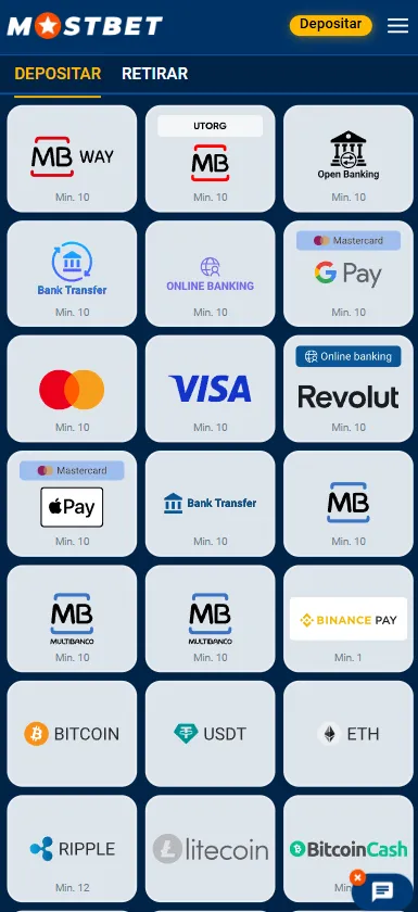 Página para realizar depósitos