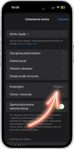 Ustawienia regionu kraju w App Store