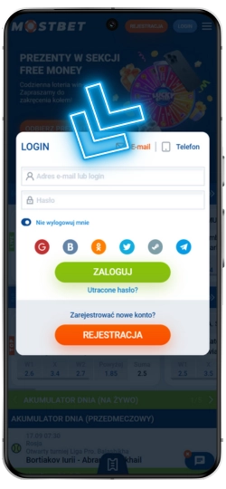 Logowanie do aplikacji Mostbet