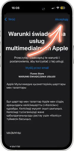 Zgoda na politykę i warunki Apple