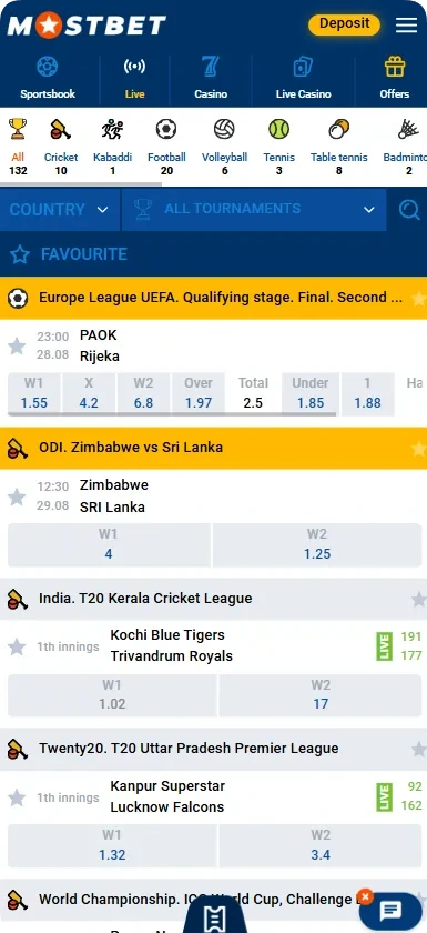 live sports betting on most bet app