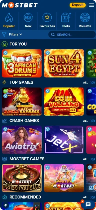 mostbet app casino page